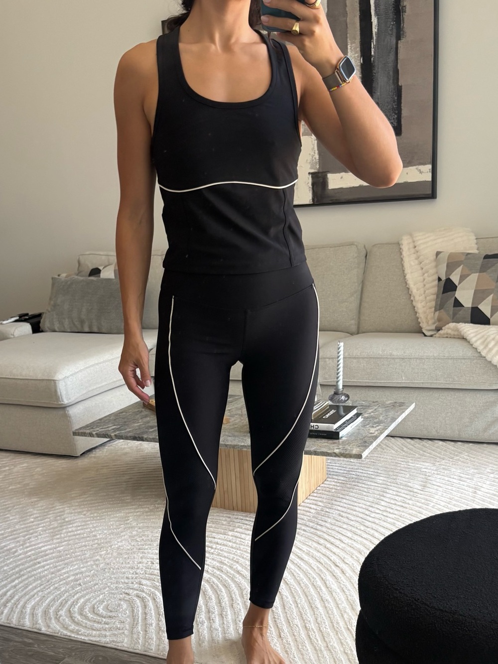 Old Navy Black High-Rise Leggings with White Piping